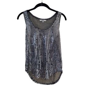 BB Dakota Silver Sequined Sleeveless Black Top